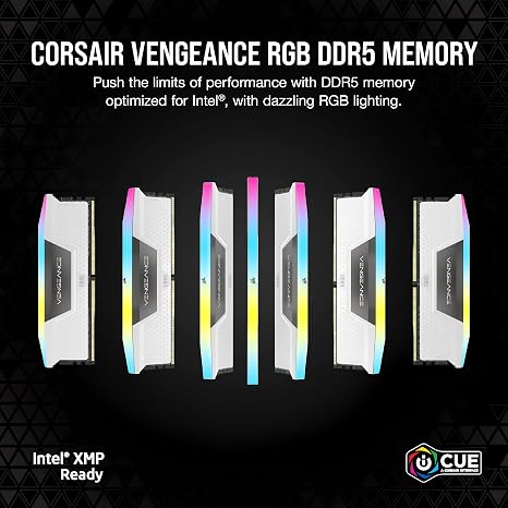 CORSAIR Vengeance RGB DDR5 RAM 32GB (2x16GB) Up to 6000MHz CL36-44-44-96 1.35V Intel XMP 3.0 / AMD EOXP White view 2