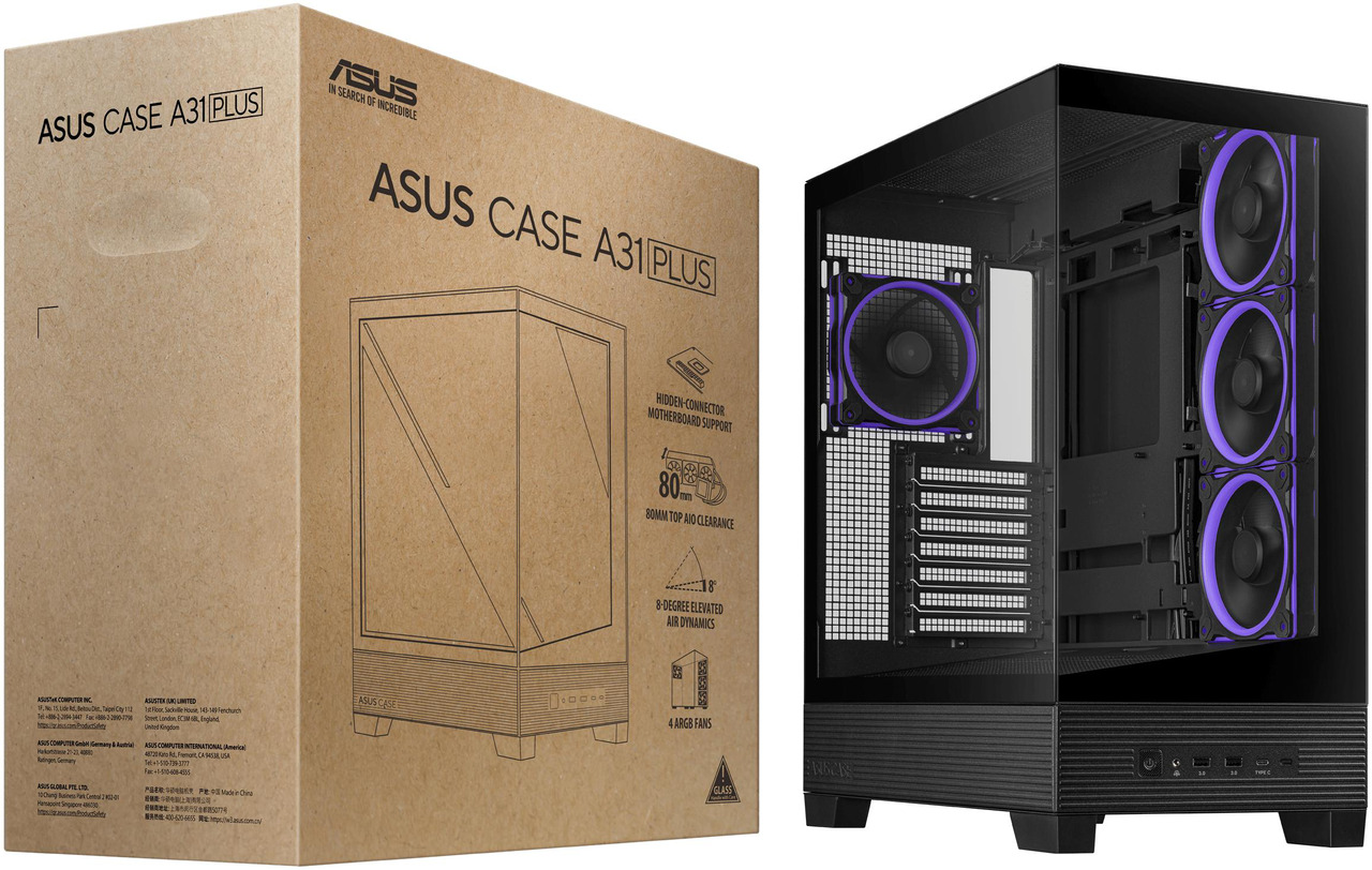 ASUS A31 Plus TG ARGB Black ATX PC Case | Black / White view 4