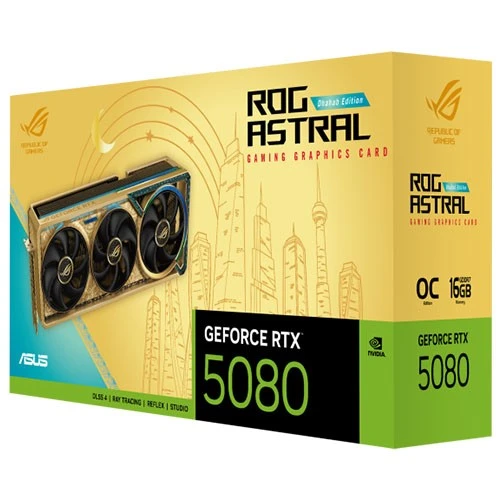 Asus ROG Astral GeForce RTX 5080 Dhahab CORE OC Edition Graphics Card PN-90YV0LV6-M0NM00 - PCIe 5.0 16GB GDDR7 Memory - Quad-Fan Cooling - Dual BIOS view 2
