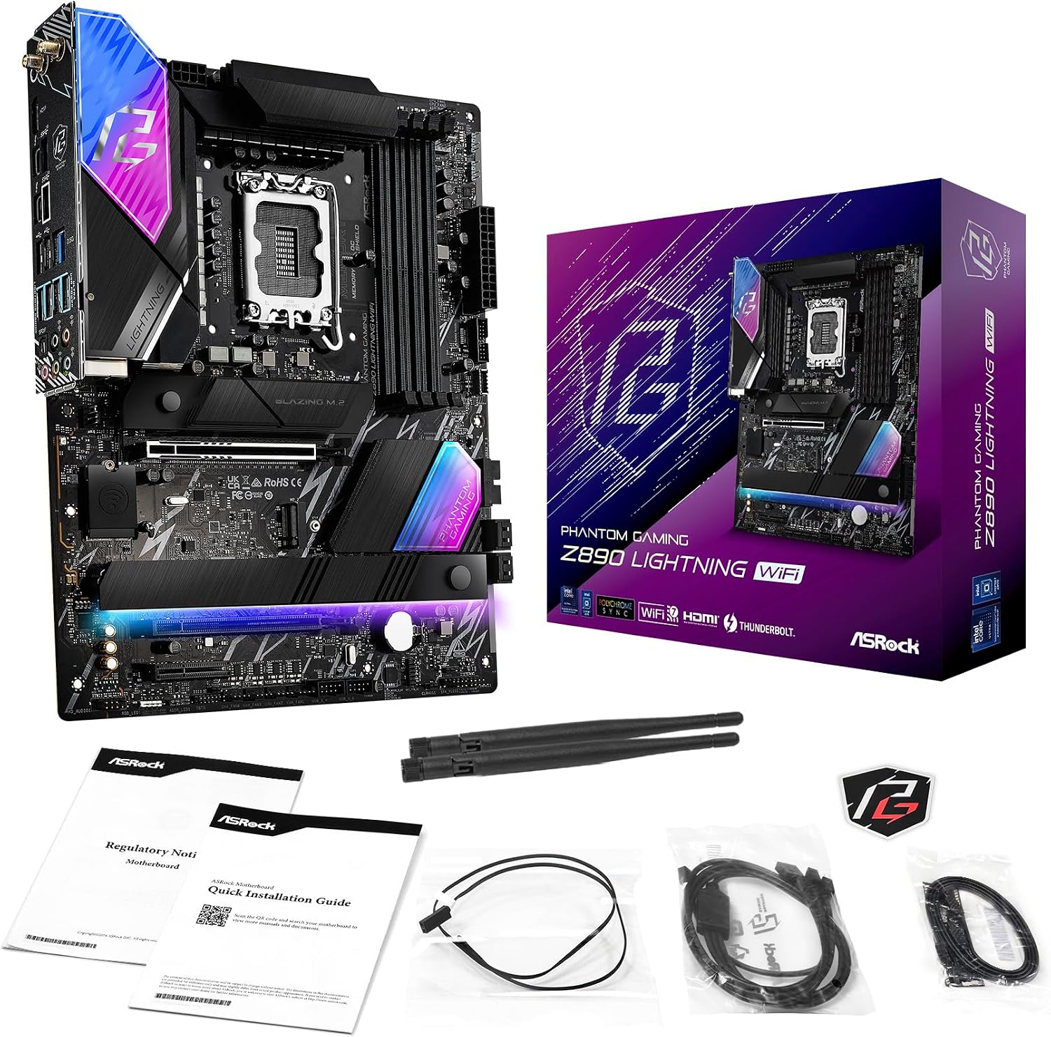 ASRock Z890 Lightning WiFi LGA 1851 Intel Z890 ATX Motherboard view 3