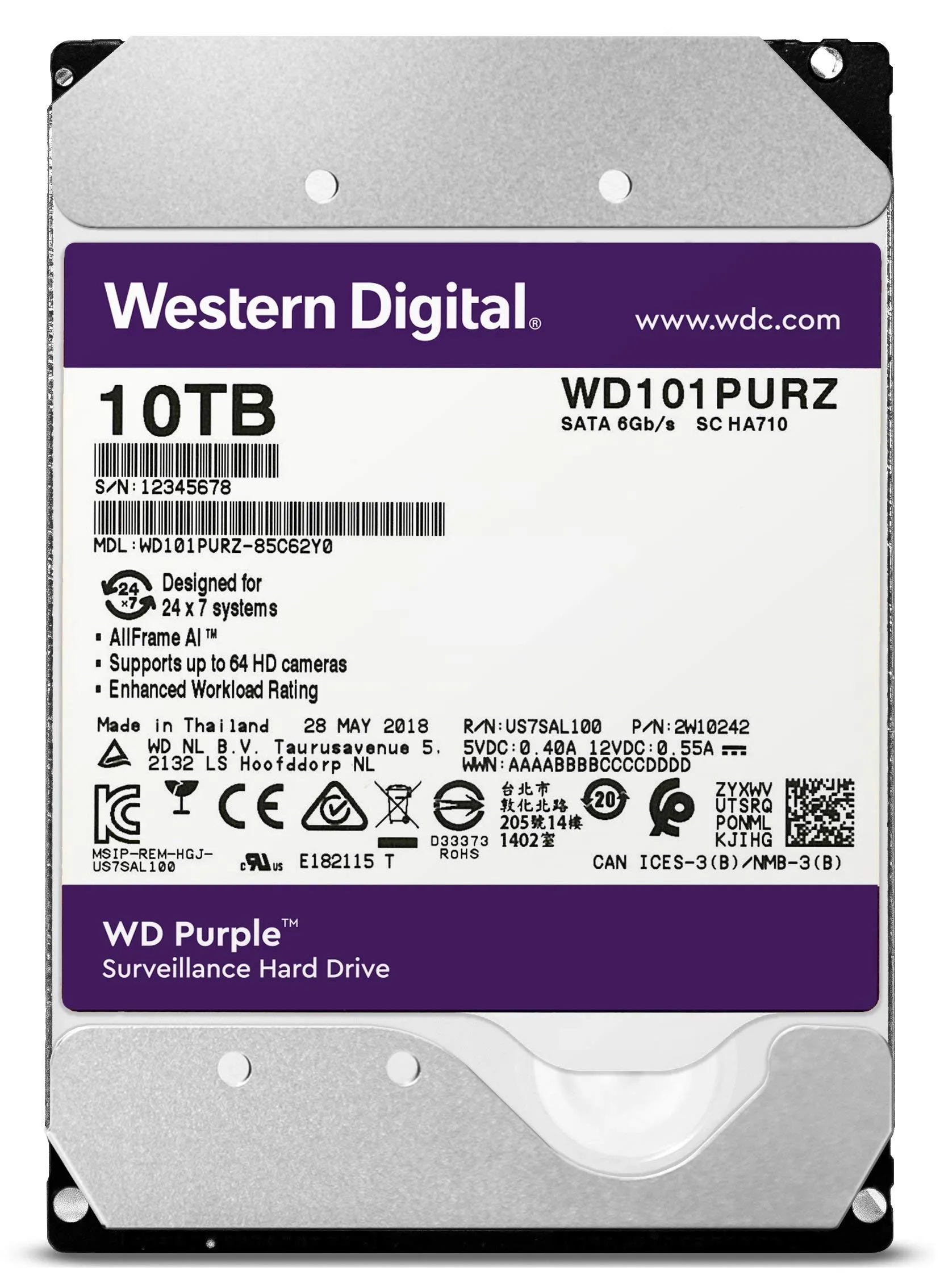 Webcam WD HDD Western Digital WD Purple 10TB Surveillance Hard Drive view 2