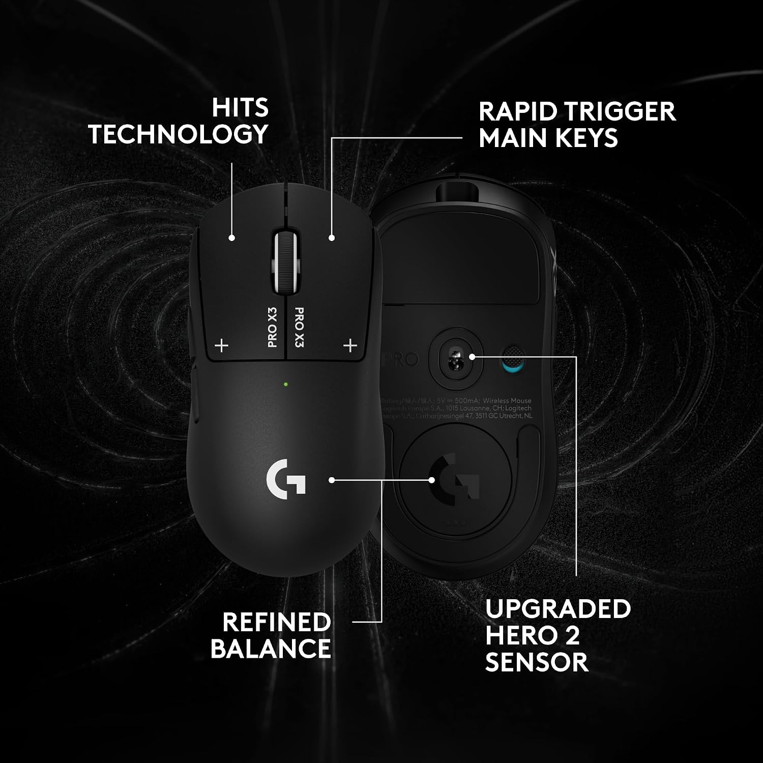 Logitech G PRO X3 SUPERSTRIKE Gaming Mouse - Black view 2