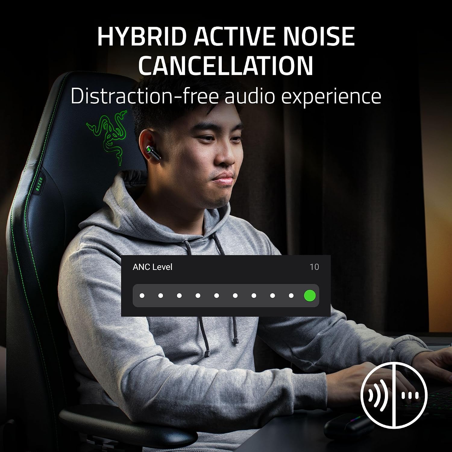 Razer Hammerhead V3 HYPERSPEED  USED Wireless Multi-Platform ANC Gaming Earbuds, Black 2.4GHz & Bluetooth 6.0, 40 Hr Battery, THX Spatial Audio, for Smartphones, PC, Laptop, Tablet, PS5, Steam Deck view 9