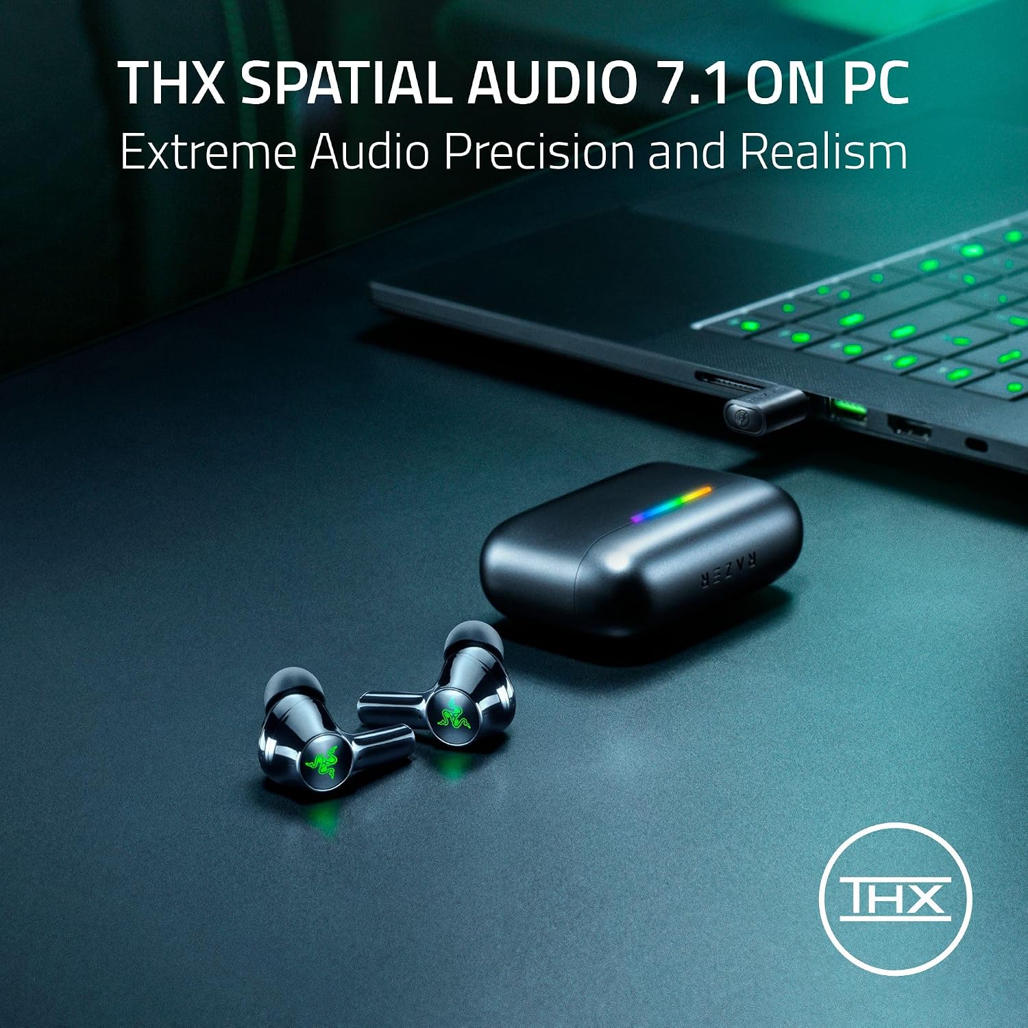 Razer Hammerhead V3 HYPERSPEED  USED Wireless Multi-Platform ANC Gaming Earbuds, Black 2.4GHz & Bluetooth 6.0, 40 Hr Battery, THX Spatial Audio, for Smartphones, PC, Laptop, Tablet, PS5, Steam Deck view 6