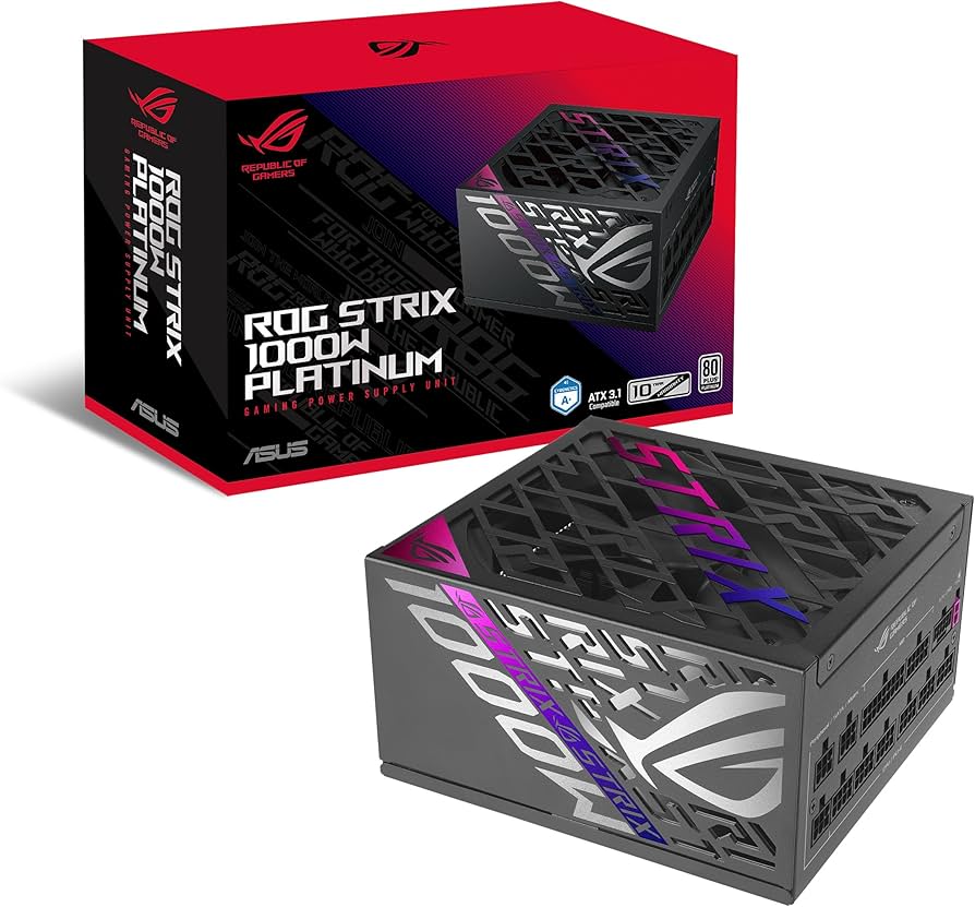 Power Supply ASUS ROG STRIX GAMING 1000P, Full Modular, 1000W 80+ Platinum, PCIe 5.1, Black & white view 2
