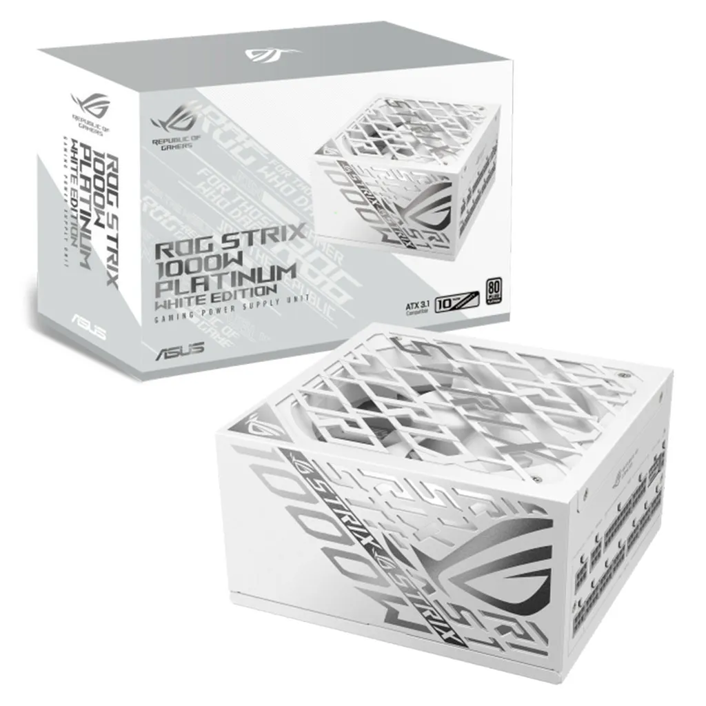 Power Supply ASUS ROG STRIX GAMING 1000P, Full Modular, 1000W 80+ Platinum, PCIe 5.1, Black & white view 3