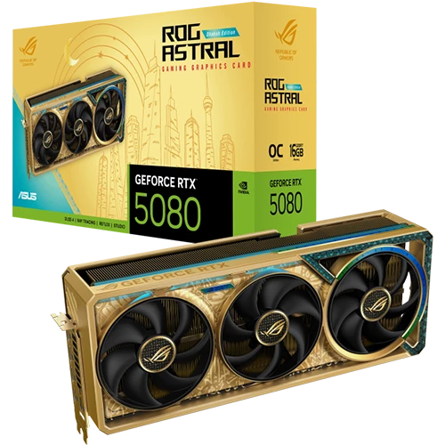 Asus ROG Astral GeForce RTX 5080 Dhahab CORE OC Edition Graphics Card PN-90YV0LV6-M0NM00 - PCIe 5.0 16GB GDDR7 Memory - Quad-Fan Cooling - Dual BIOS