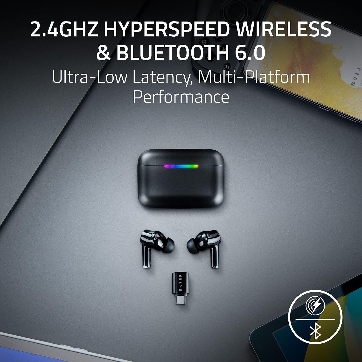 Razer Hammerhead V3 HYPERSPEED  USED Wireless Multi-Platform ANC Gaming Earbuds, Black 2.4GHz & Bluetooth 6.0, 40 Hr Battery, THX Spatial Audio, for Smartphones, PC, Laptop, Tablet, PS5, Steam Deck view 10