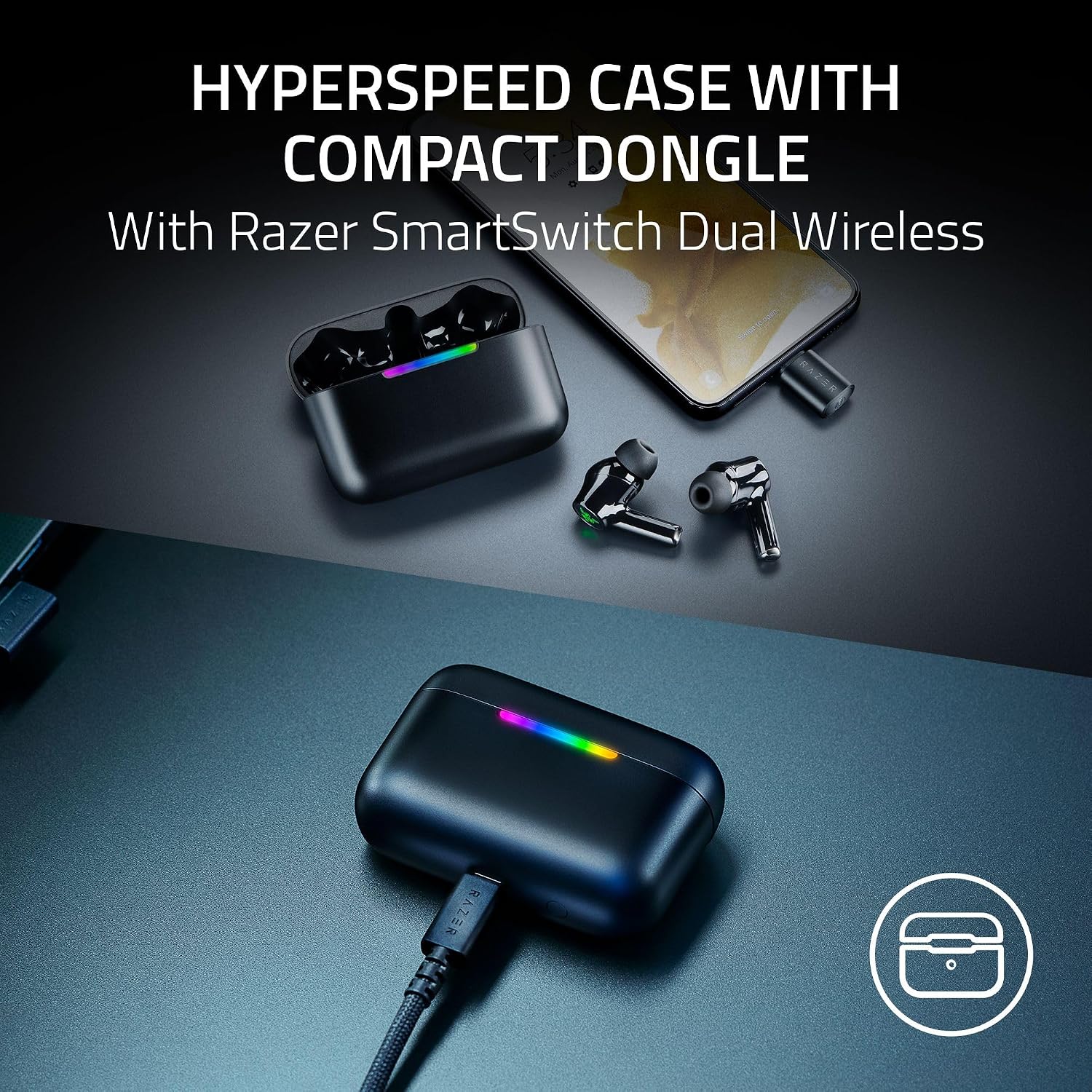 Razer Hammerhead V3 HYPERSPEED  USED Wireless Multi-Platform ANC Gaming Earbuds, Black 2.4GHz & Bluetooth 6.0, 40 Hr Battery, THX Spatial Audio, for Smartphones, PC, Laptop, Tablet, PS5, Steam Deck view 8