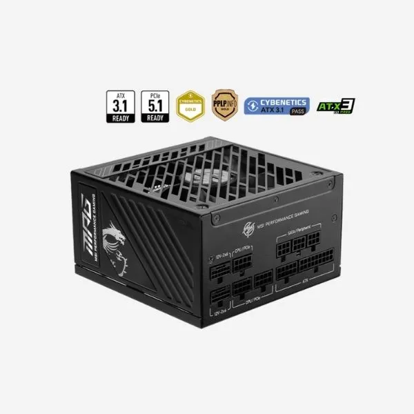 Power Supply MSI MAG 850G PCIE 5.1 ATX 3.1 850W Gaming Power Supply Full Modular view 2