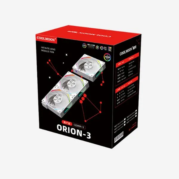 Cooler Fan ORION Set 3 Fan PC ARGB Fan Black and White
