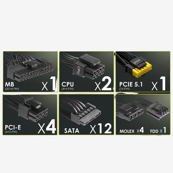 Power Supply MSI MAG 1250GL PCIE 5.1 ATX 3.1 1250W Gaming Power Supply view 4