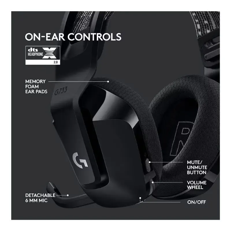 Headset Logitech G733 LIGHTSPEED Wireless RGB Gaming Headset - Black view 4