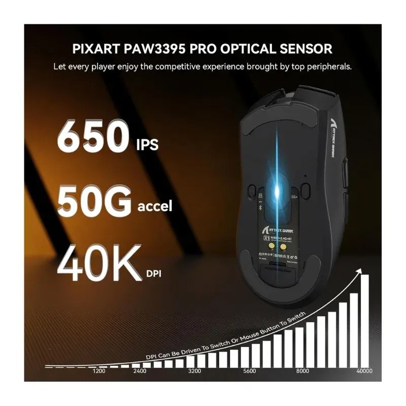 Mouse Attack Shark X1 16000 DPI RGB Tri-mode Gaming Mouse - Black view 5