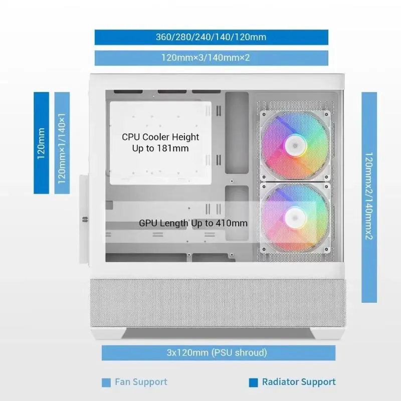 Case SAMA V40 ATX Mid Tower PC Case (With 6 Pre-Installed ARGB Fans) - White view 3