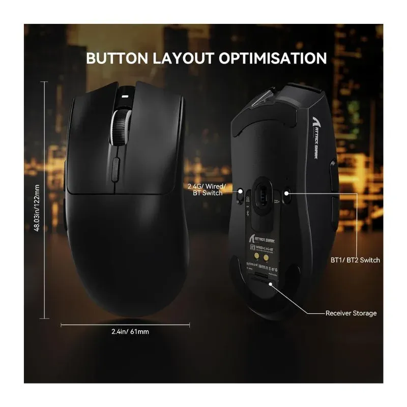 Mouse Attack Shark X1 16000 DPI RGB Tri-mode Gaming Mouse - Black view 4