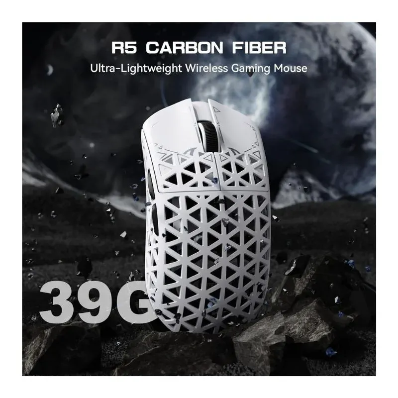 Mouse Attack Shark R5 Ultra Carbon Fiber 42000 DPI RGB Wireless Gaming Mouse - White view 2