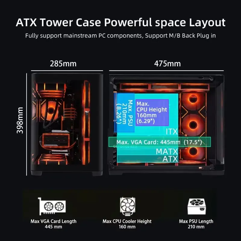 Cooler SAMA 2851A ATX Mid-Tower Gaming Case (With 4-ARGB Pre-installed fans & Fan Hub) - Black view 3