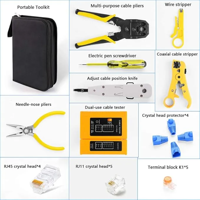 Tool Network Repairing Plier, Handskit RJ45 RJ11 RJ12 Network Repag Plier Tool Kit with Cable Tester Spring Clamp Crimping Tool Crimping Pliers view 4