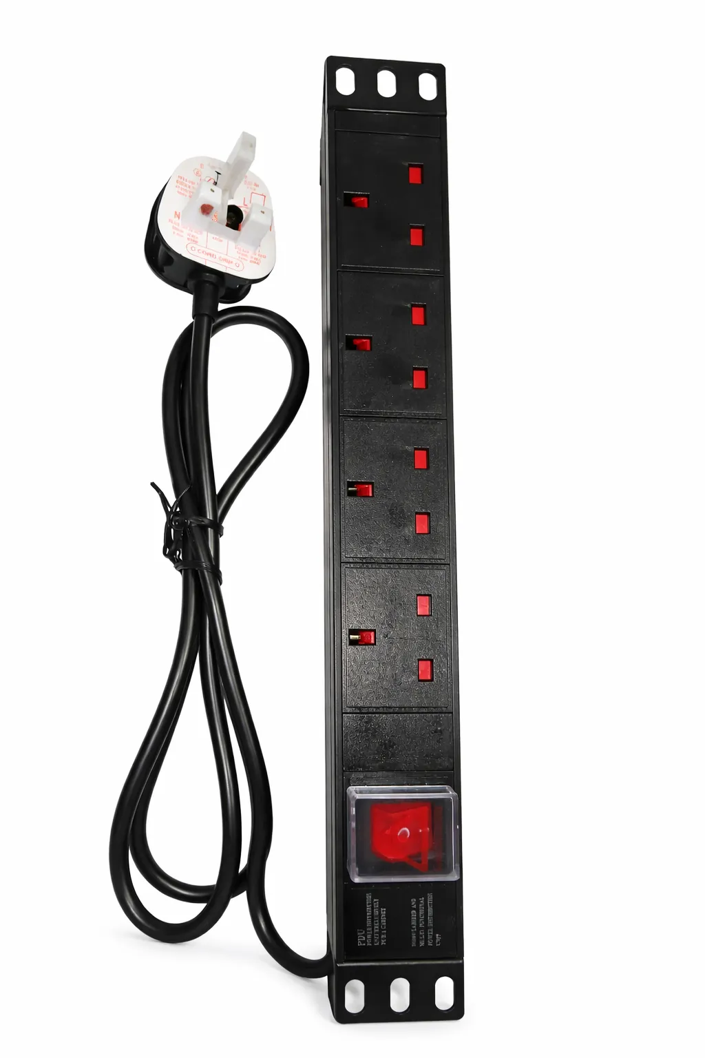 Cable PDU 19″ GeTX 6 Ways UK Power Sockets - Horizontal Type - 1.5mm Cable - 2 Meters-PDU-6P-UK