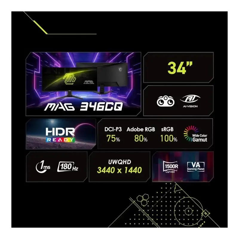 Monitor MSI MAG 346CQ 34-inch 3440 x 1440 (UWQHD) 180Hz Curved Gaming Monitor - Black view 2