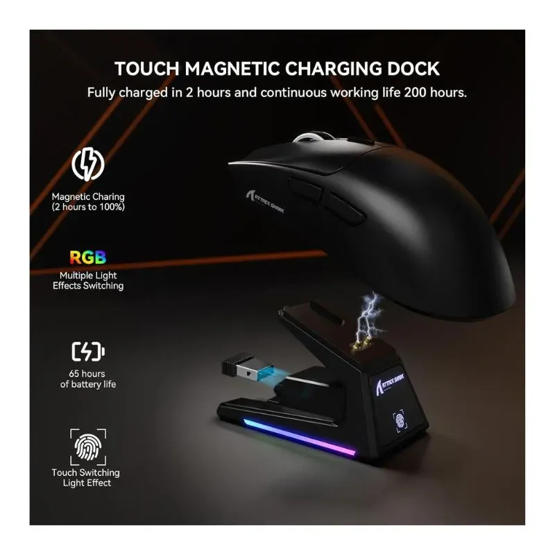 Mouse Attack Shark X1 16000 DPI RGB Tri-mode Gaming Mouse - Black view 3