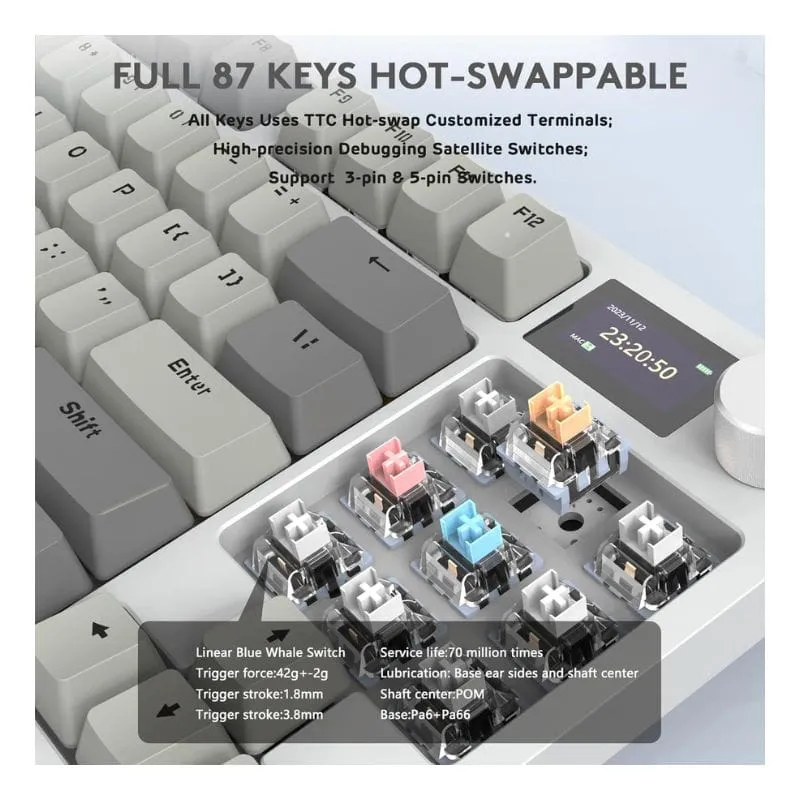 Keyboard Intel ATTACK SHARK K86 RGB Wireless Mechanical Gaming Keyboard - Grey view 3