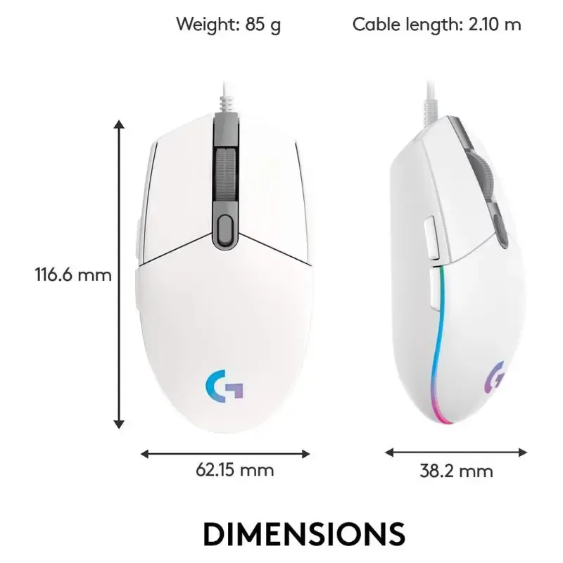 Mouse Logitech G102 Light Sync RGB Gaming Mouse - White view 3