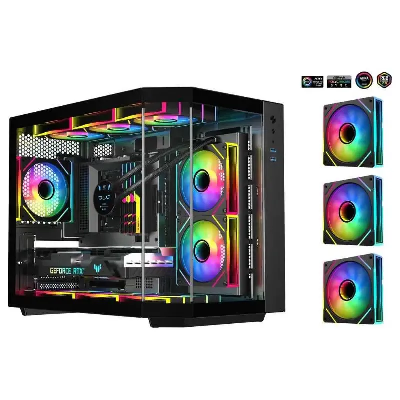Cooler SAMA Neview 2771M MATX Tempered Glass Gaming Case (3 Pre-Installed ARGB Fans + ARGB HUB FAN) - Black