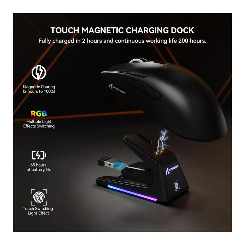 Mouse Attack Shark X1 16000 DPI RGB Tri-mode Gaming Mouse - Black view 3