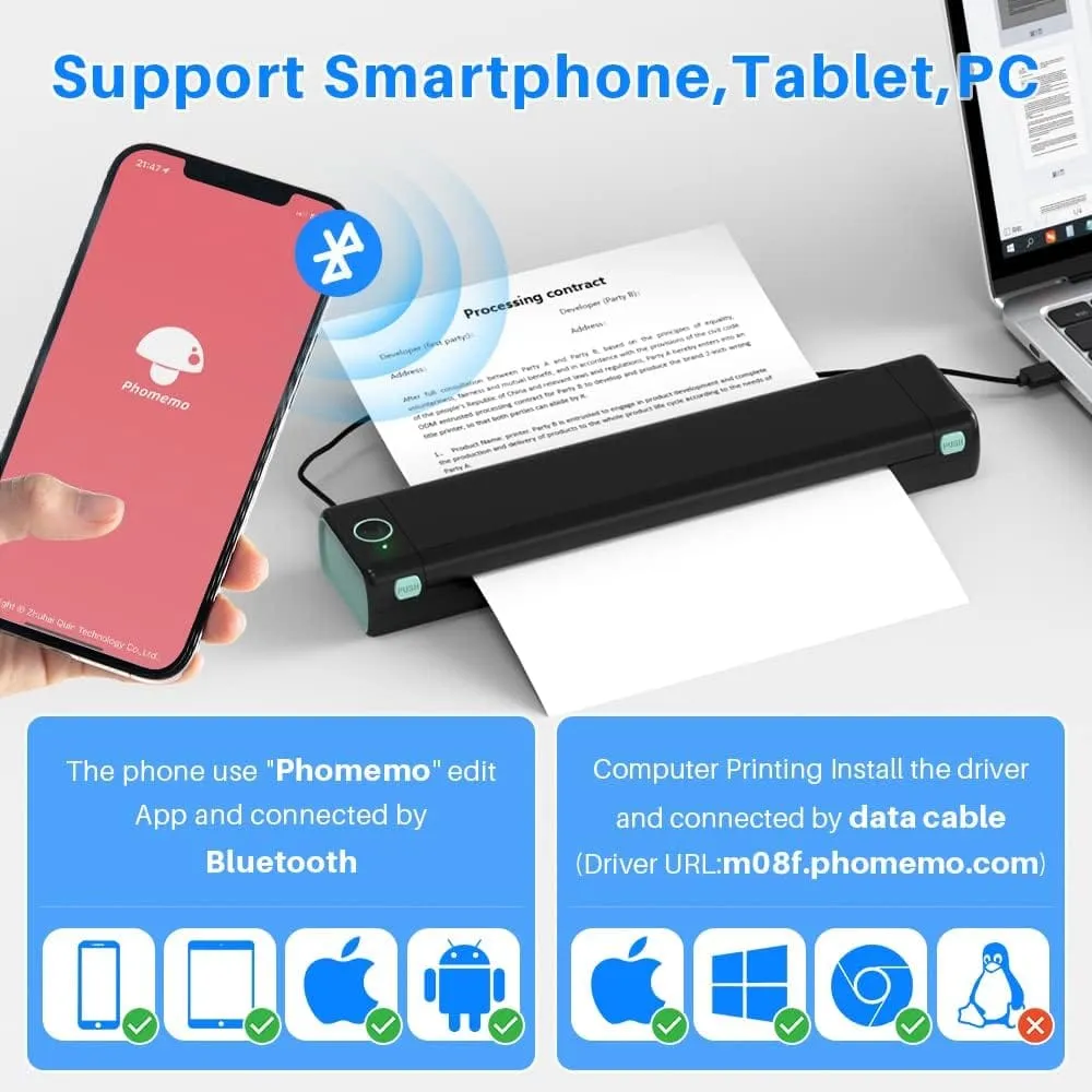 Printer Phomemo M08F A4 Portable Thermal Comptabile with Iphone & Android & Laptop view 2