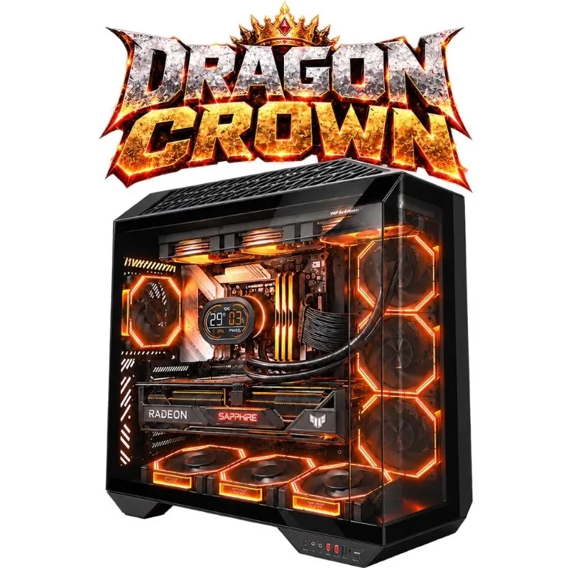 Desktop Dragon Crown Gaming PC - AMD Ryzen 7 7800X3D, Sapphire Pulse RX 9070 XT 16GB, G.Skill Ripjaws RGB 32GB DDR5-6000, AGI AI828 1TB NVMe Gen4
