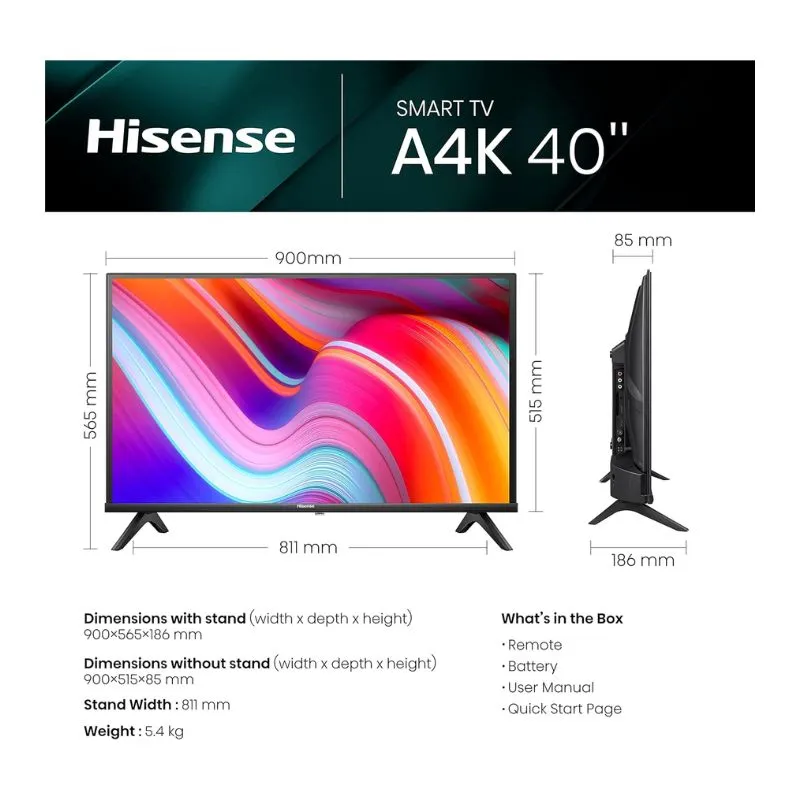 Monitor Hisense 40A4K 40″ FHD Smart TV with VIDAA OS - Black alternate