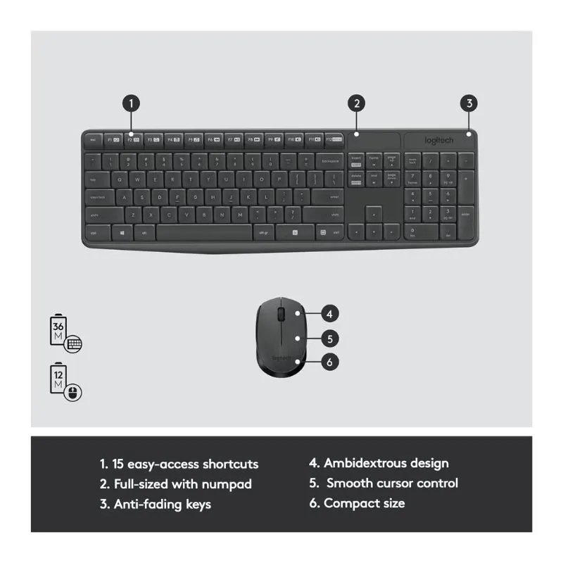 Keyboard Logitech MK235 Wireless Combo and Mouse - Black view 2