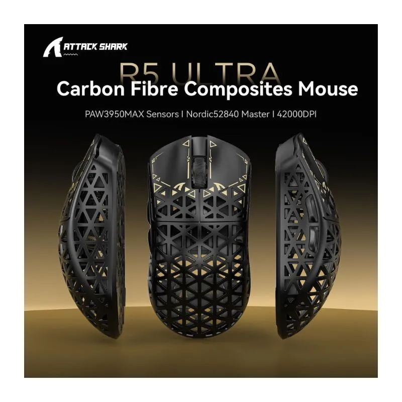 Mouse Attack Shark R5 Ultra Carbon Fiber 42000 DPI RGB Wireless Gaming - Black view 4