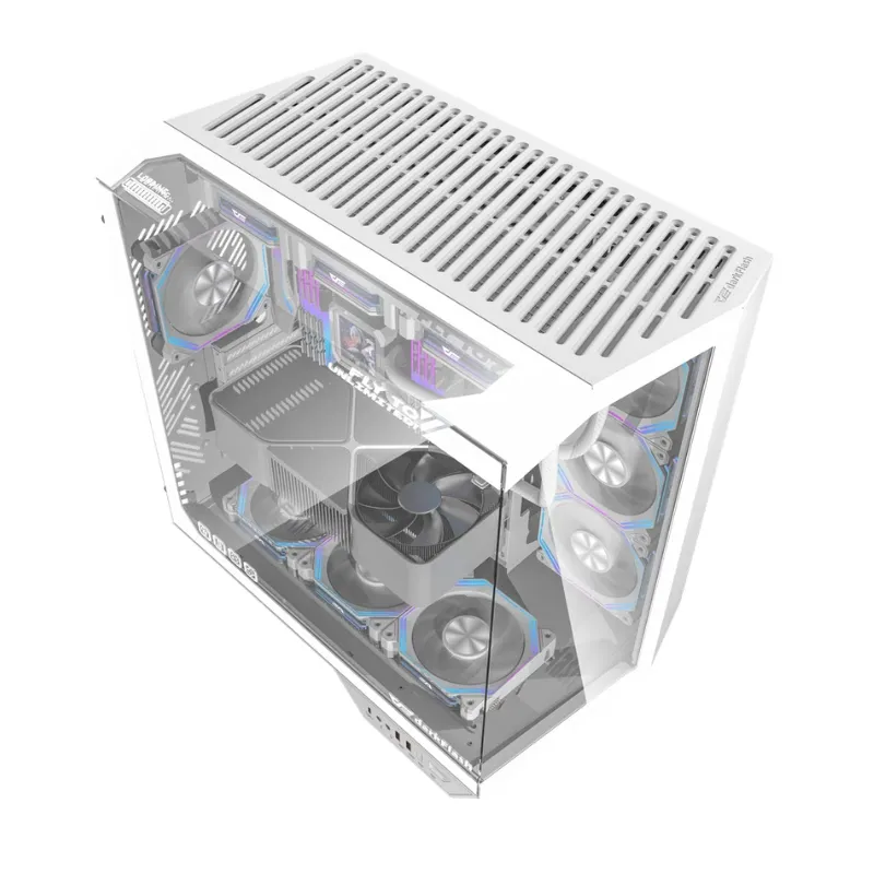 Desktop DarkFlash DY470 ATX Gaming PC Case With (4x Pre-installed ARGB fans) - White view 7