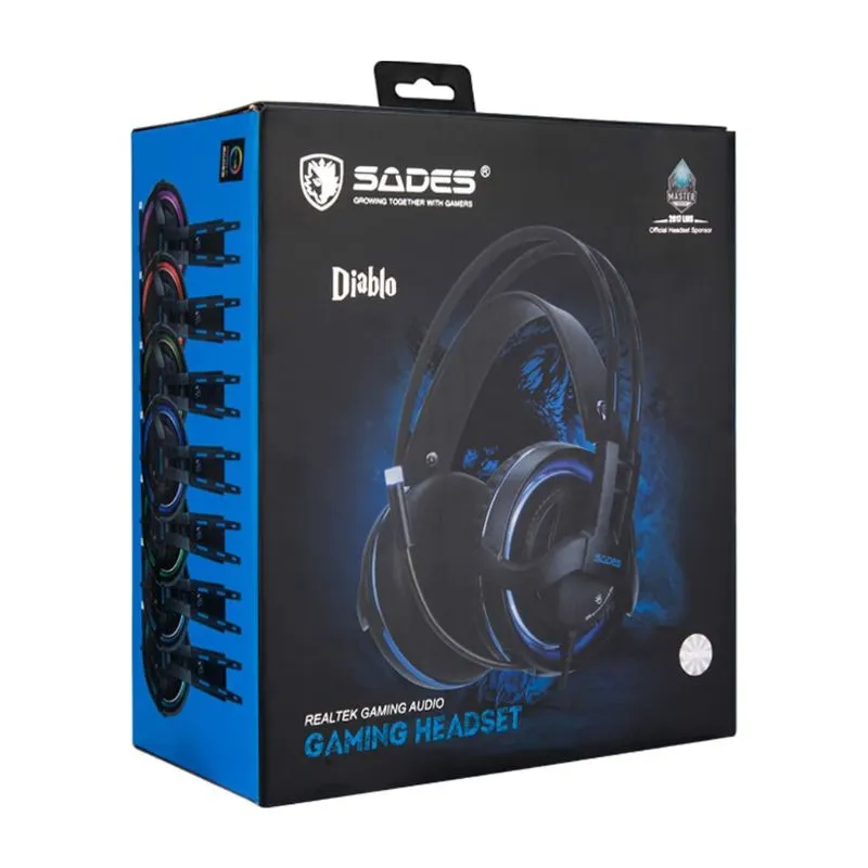 Headset Sades Diablo SA-916, Gaming Headset, USB Wired - Black/Blue view 4