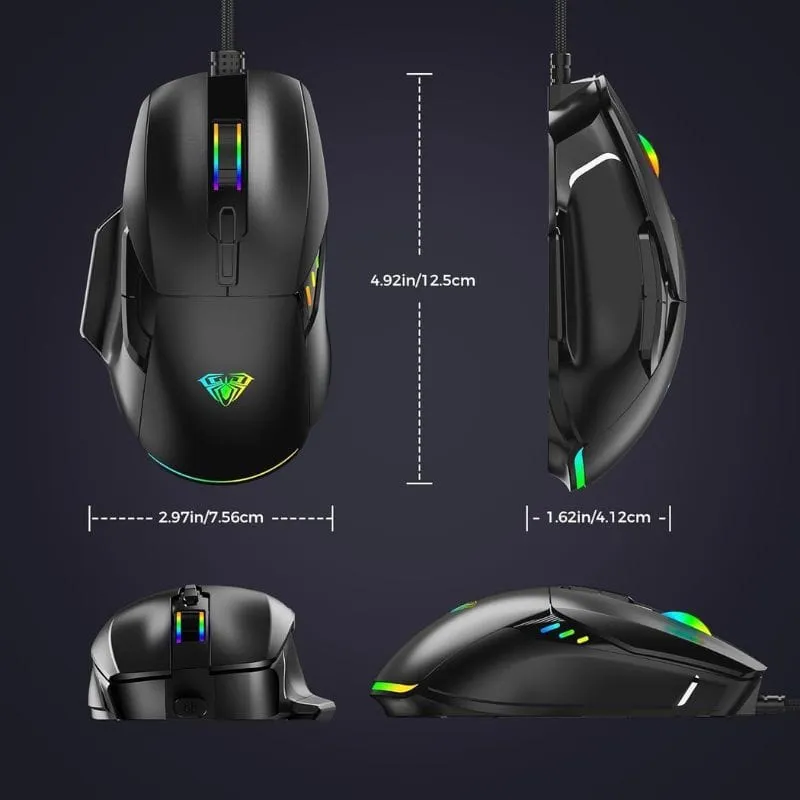 Mouse AULA F815 Wired RGB 12800 DPI & 6-Macro Buttons Gaming Mouse Black view 4