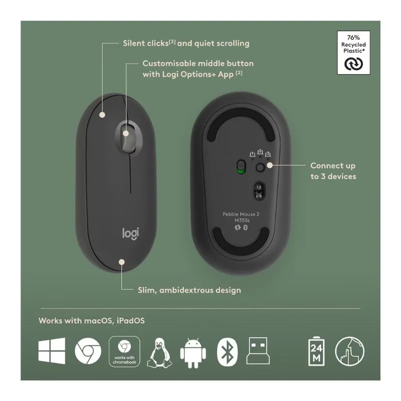 Mouse Logitech Pebble 2 Combo Wireless Gaming Keyboard and - Black view 3