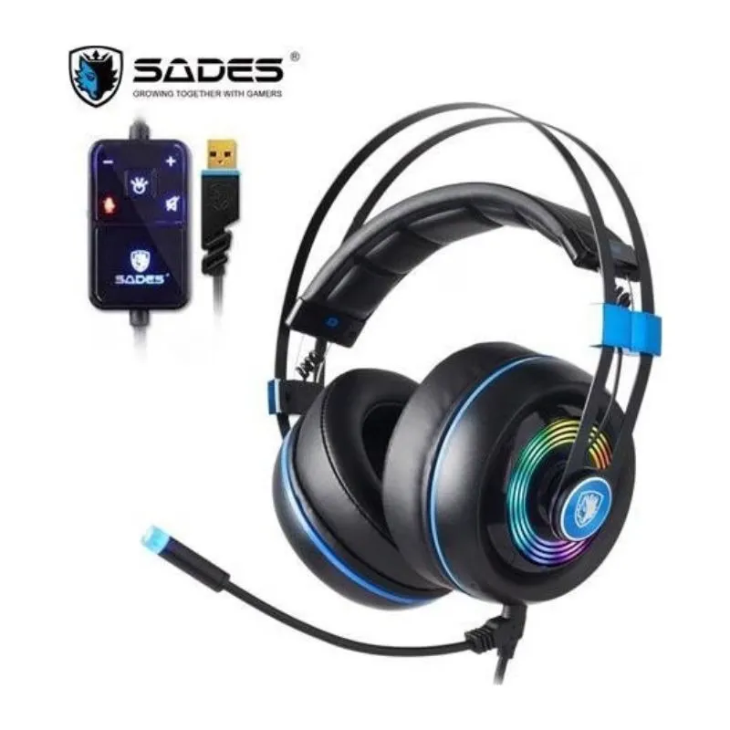 Headset SADES ARMOR SA-918, RGB Gaming Headset, USB Wired - Blue view 3