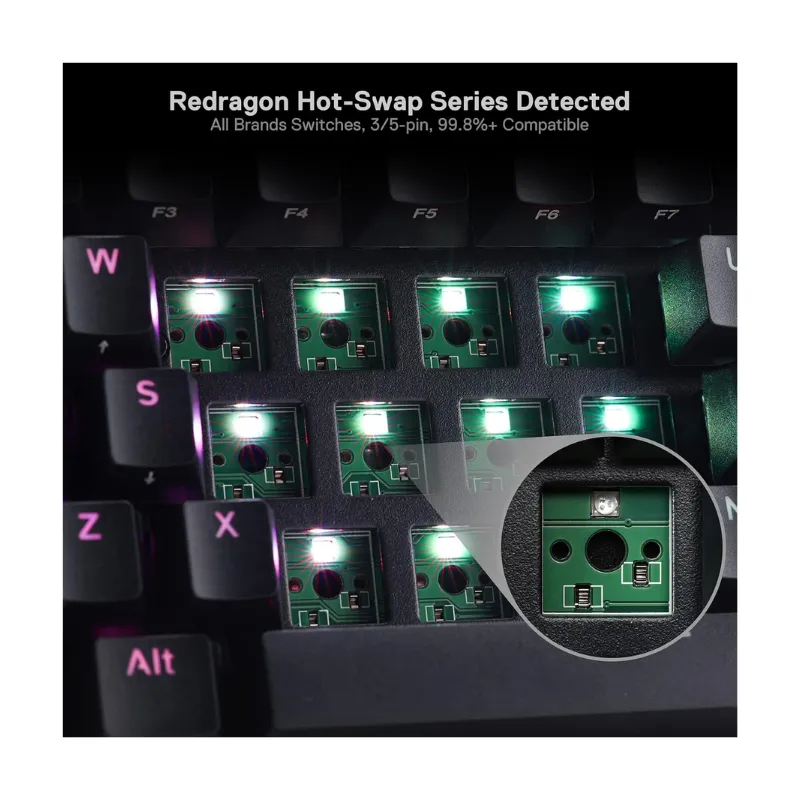 Keyboard Redragon K530 PRO DRACONIC Wireless RGB Mechanical Gaming Keyboard 61 Keys Compact - Black view 3