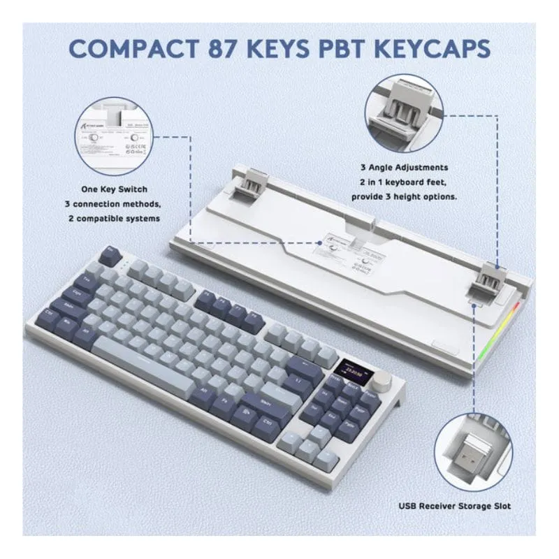 Keyboard ATTACK SHARK K86 RGB Wireless Mechanical Gaming Keyboard - Lavender Blue view 3