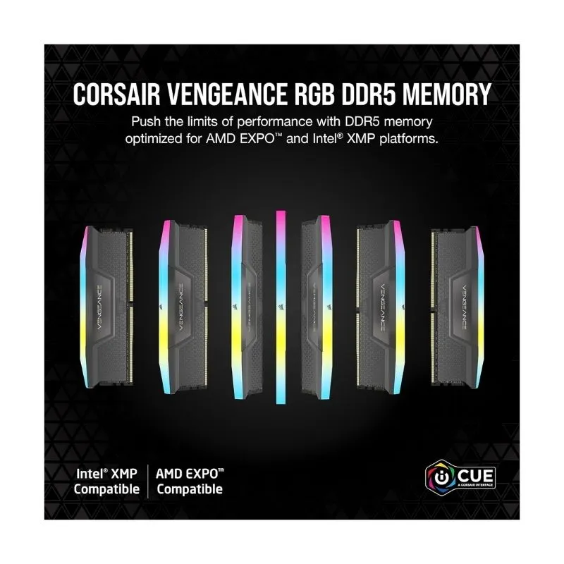 RAM Corsair Vengeance RGB 32GB (2x16GB) DDR5 6400MHz CL36 Desktop Memory - Black view 2