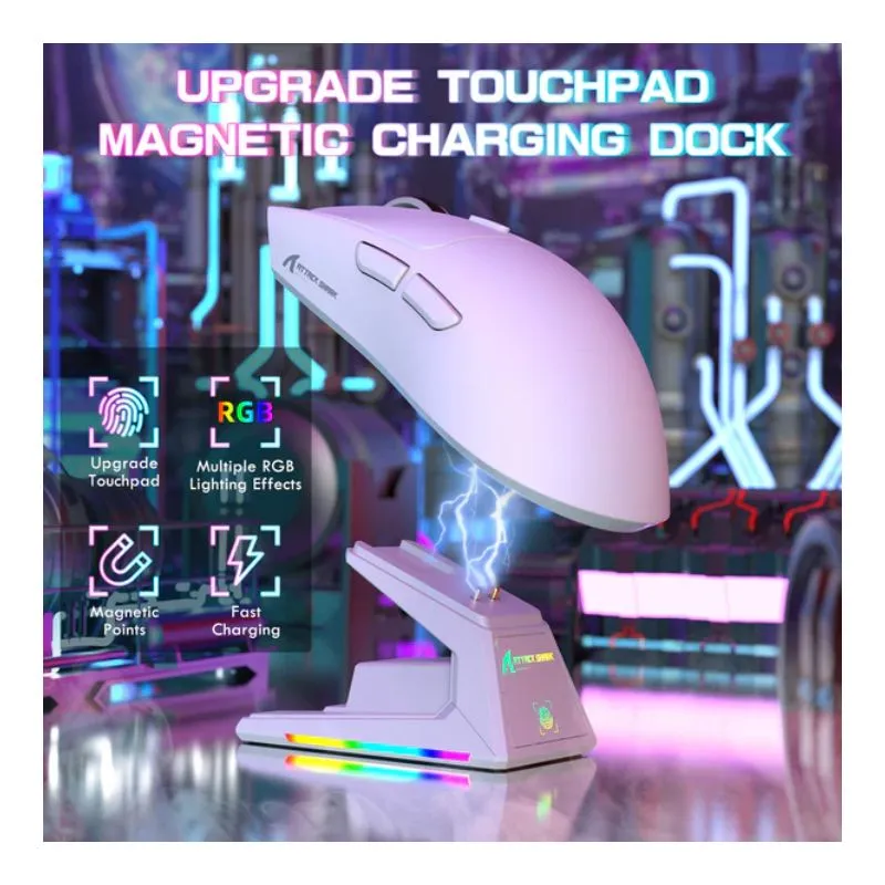 Mouse Attack Shark X1 16000 DPI RGB Tri-mode Wireless Gaming - White view 3