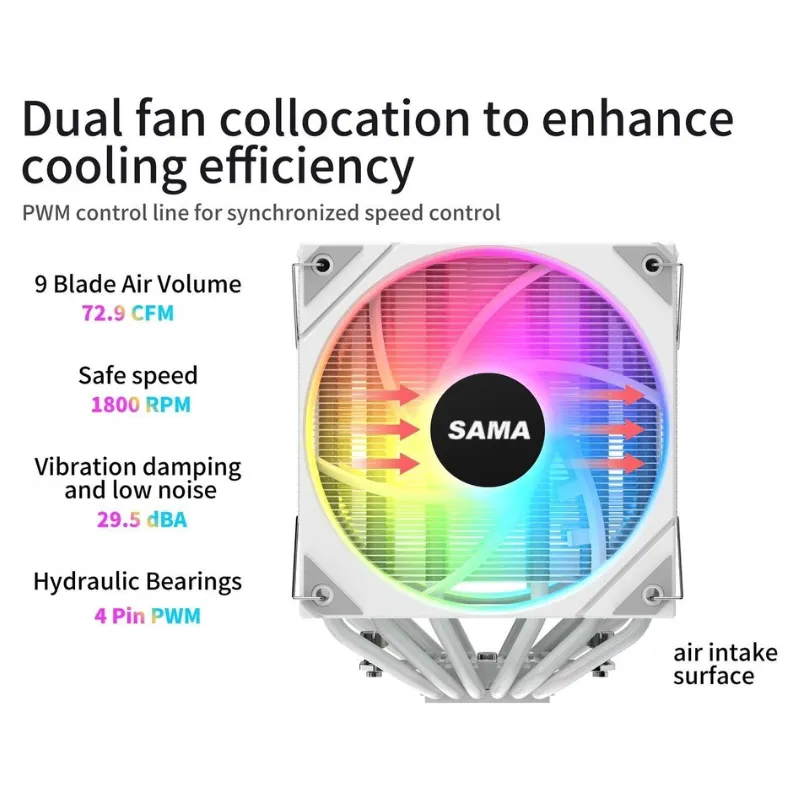 Cooler SAMA 6PDW120MM CPU Air 120mm ARGB Cooling Fan - White view 6