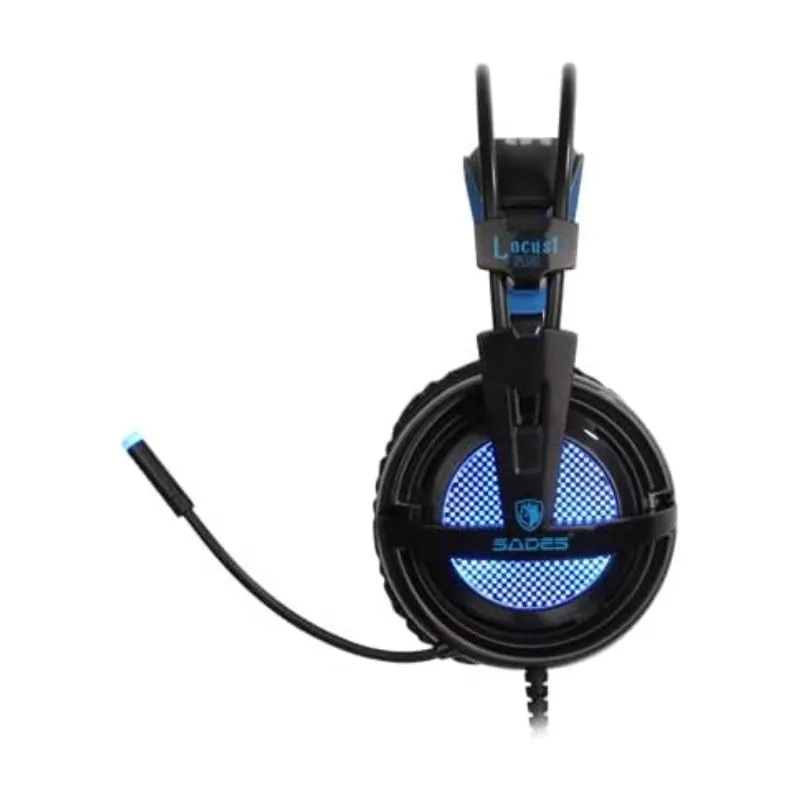 Headset Sades Locust Plus SA-904, RGB Gaming Headset, USB Wired - Black/Blue view 3