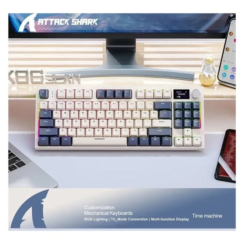 Keyboard ATTACK SHARK K86 RGB Wireless Mechanical Gaming Keyboard - Retro Blue view 2