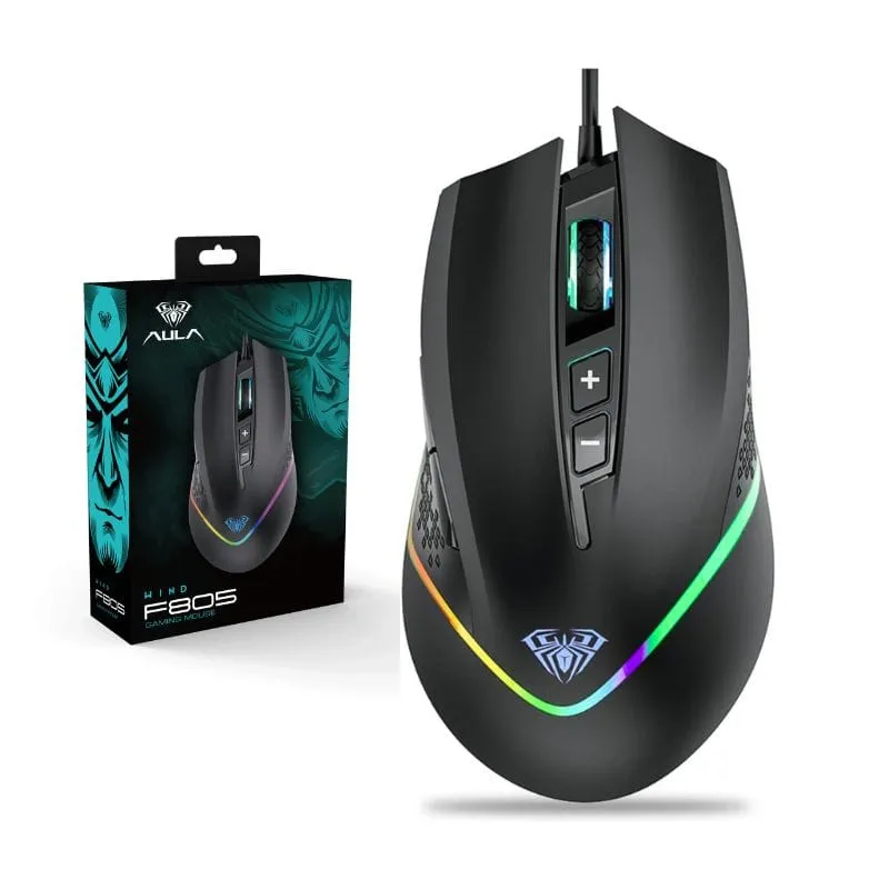 Mouse AULA F805 Wired Ergonomic 6400 DPI RGB Gaming Mouse Black