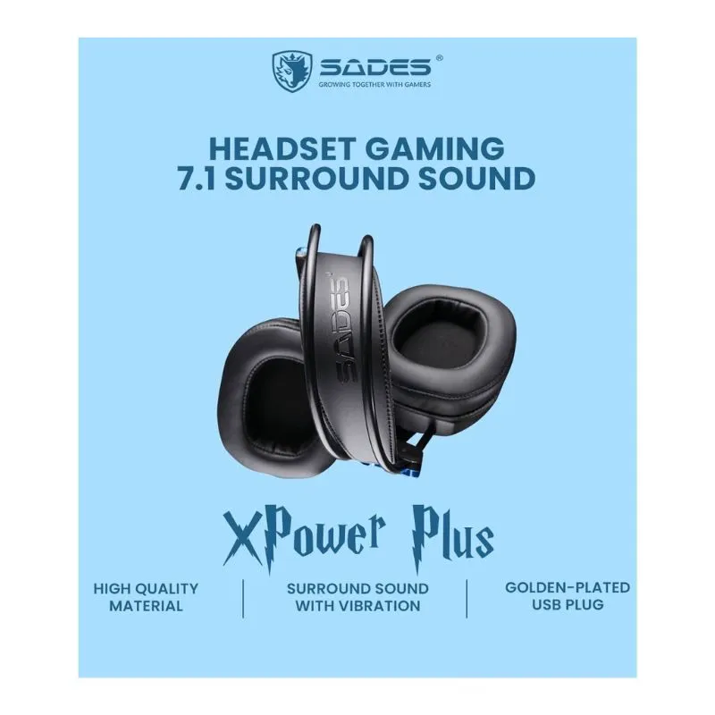 Headset SADES SA-706 Xpower Plus, Gaming Headset, USB Wired - Black/Blue view 4