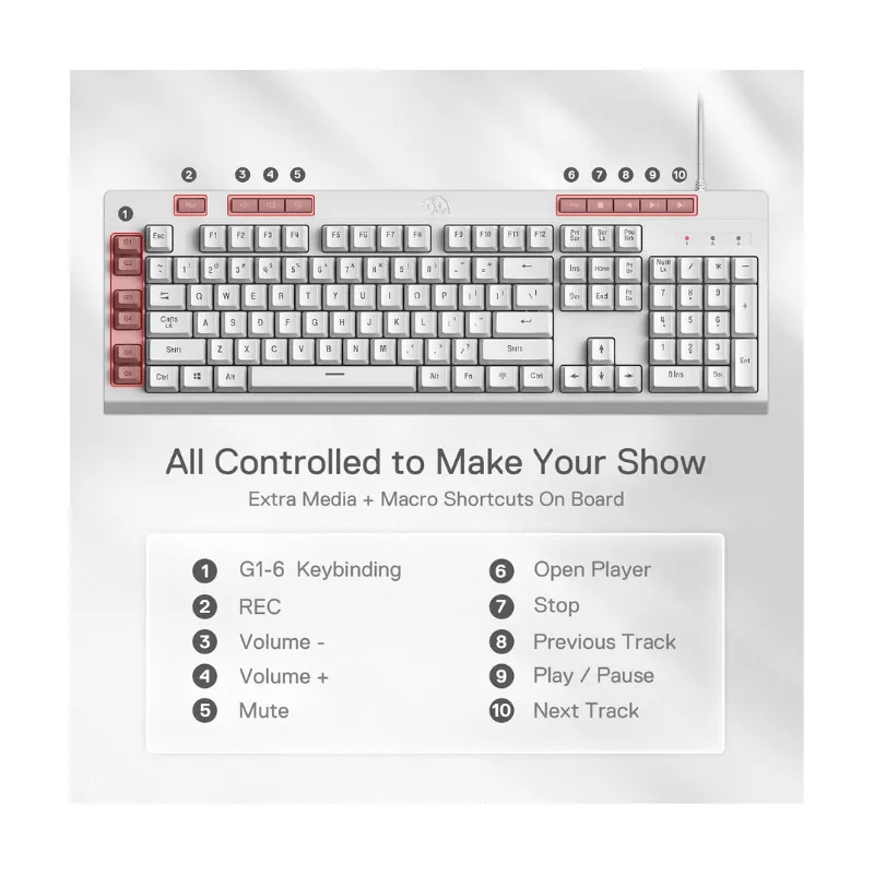 Keyboard Redragon K512 SHIVA RGB - White Wired Gaming view 4